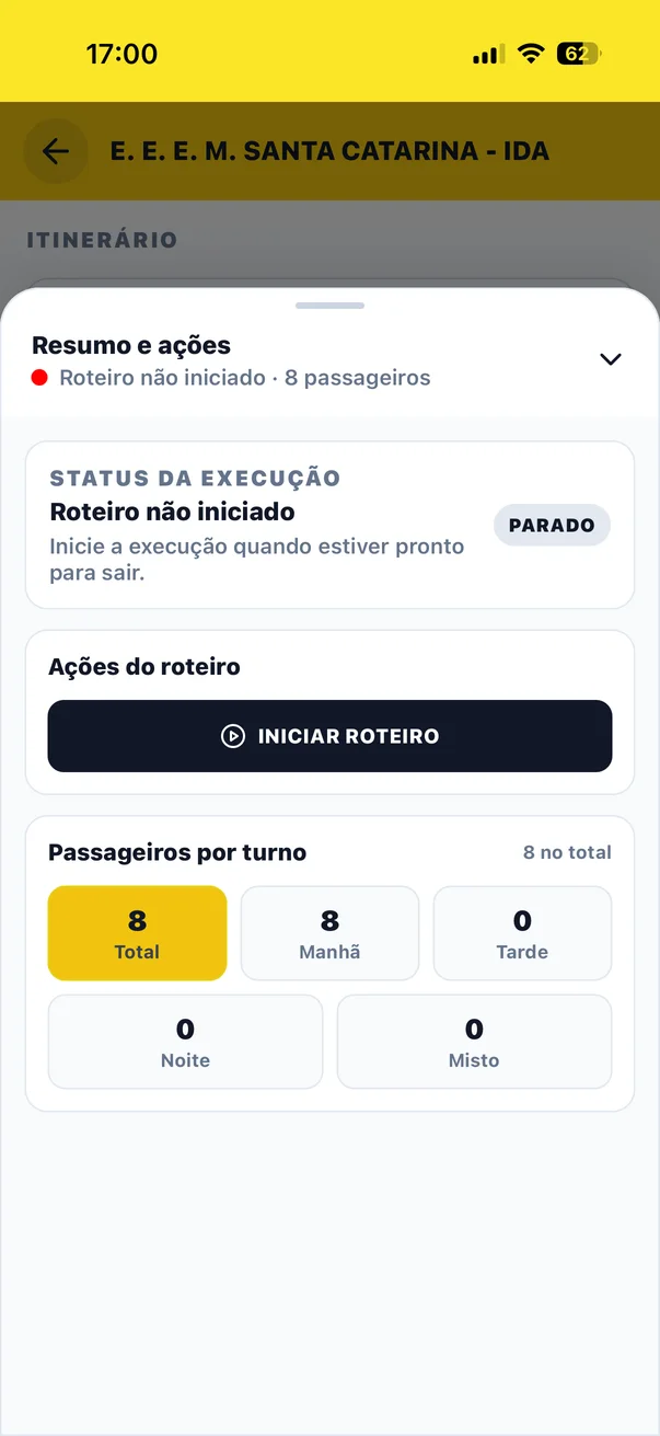 Aplicativo do motorista para iniciar a rota escolar