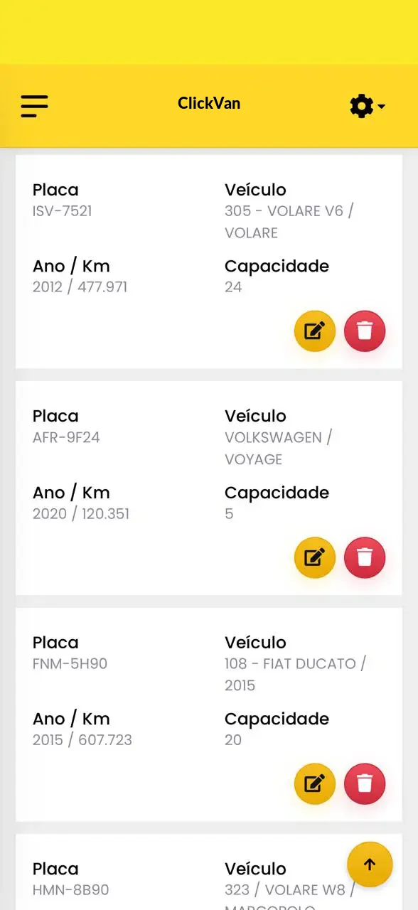 Aplicativo para controle de manutenção de frota com a listagem de veículos